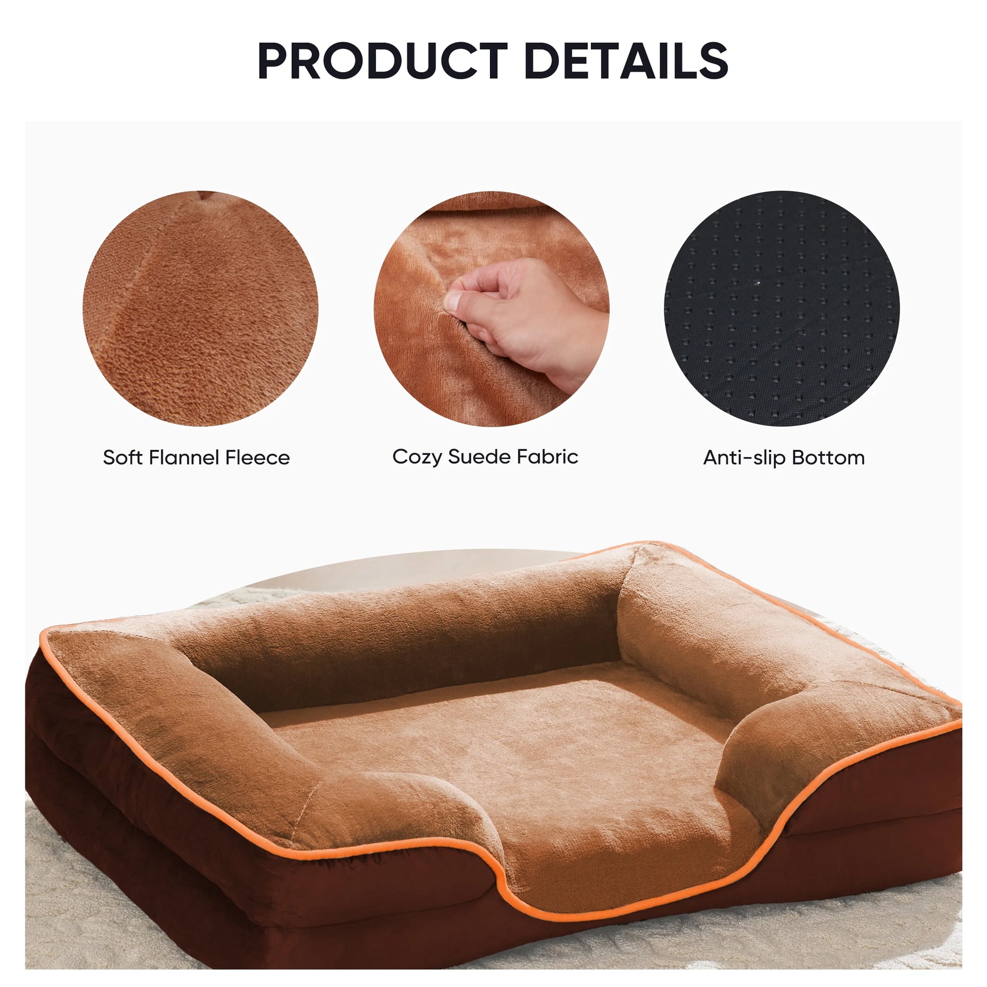 Large Orthopedic Dog Sofa Bed, 35" x 25", Supportive Foam Pet Couch with Removable Washable Cover, Brown