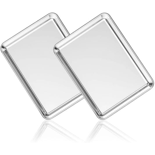 2 Piece Baking Cookie Sheet Set,15" X 11" Stainless Steel Food Baking Tray,Non Stick Rectangle Metal Flat Bakeware Dishwasher Safe