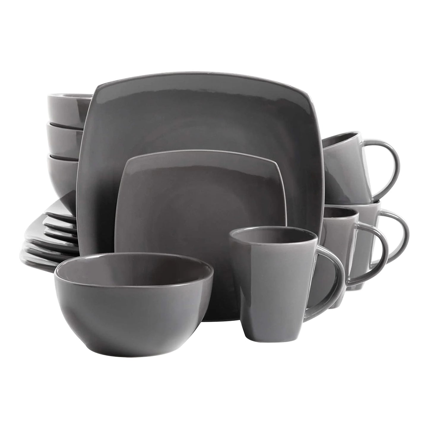 Soho Lounge Square 16-Piece Dinnerware Set, Gray