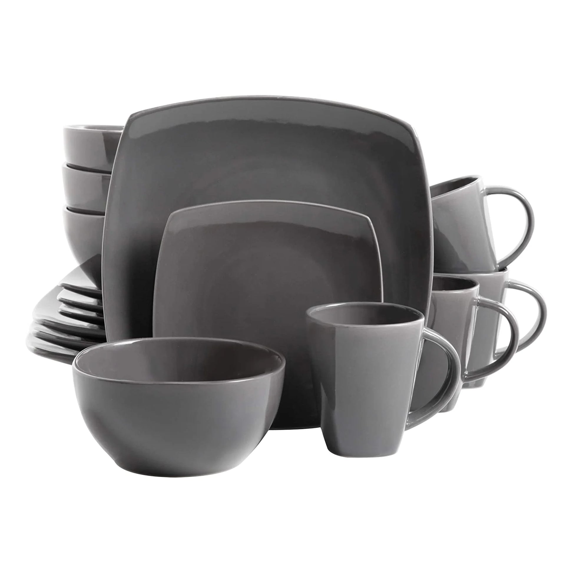 Soho Lounge Square 16-Piece Dinnerware Set, Gray