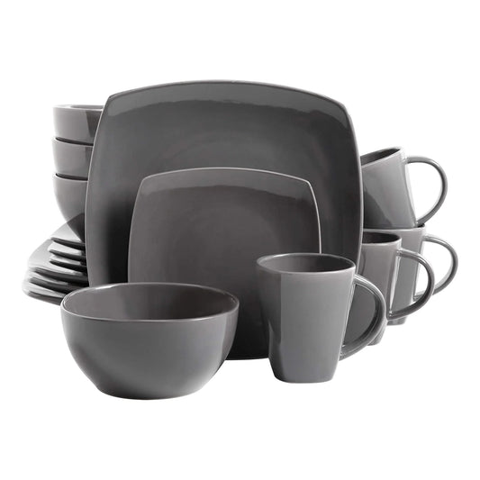 Soho Lounge Square 16-Piece Dinnerware Set, Gray