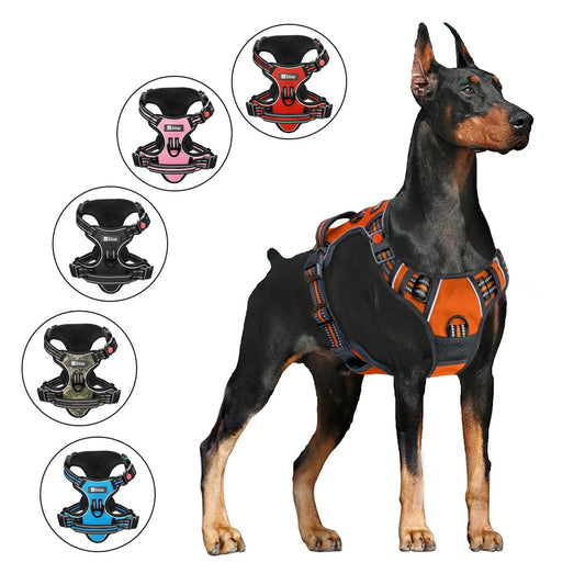 Adjustable No-Pull Dog Harness with Breathable Padded Vest and Reflective Safety Features, Easy Control Handle for Small to Large Dogs, Orange, XL