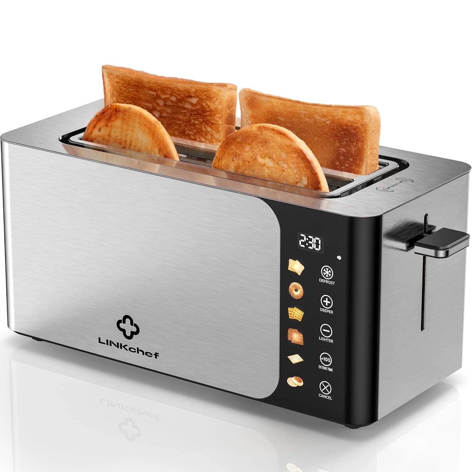 4-Slice Toaster – Touch Screen Control, Extra-Wide 1.5" Slots, Stainless Steel | Smart Toaster with Timer, Defrost & Reheat Functions