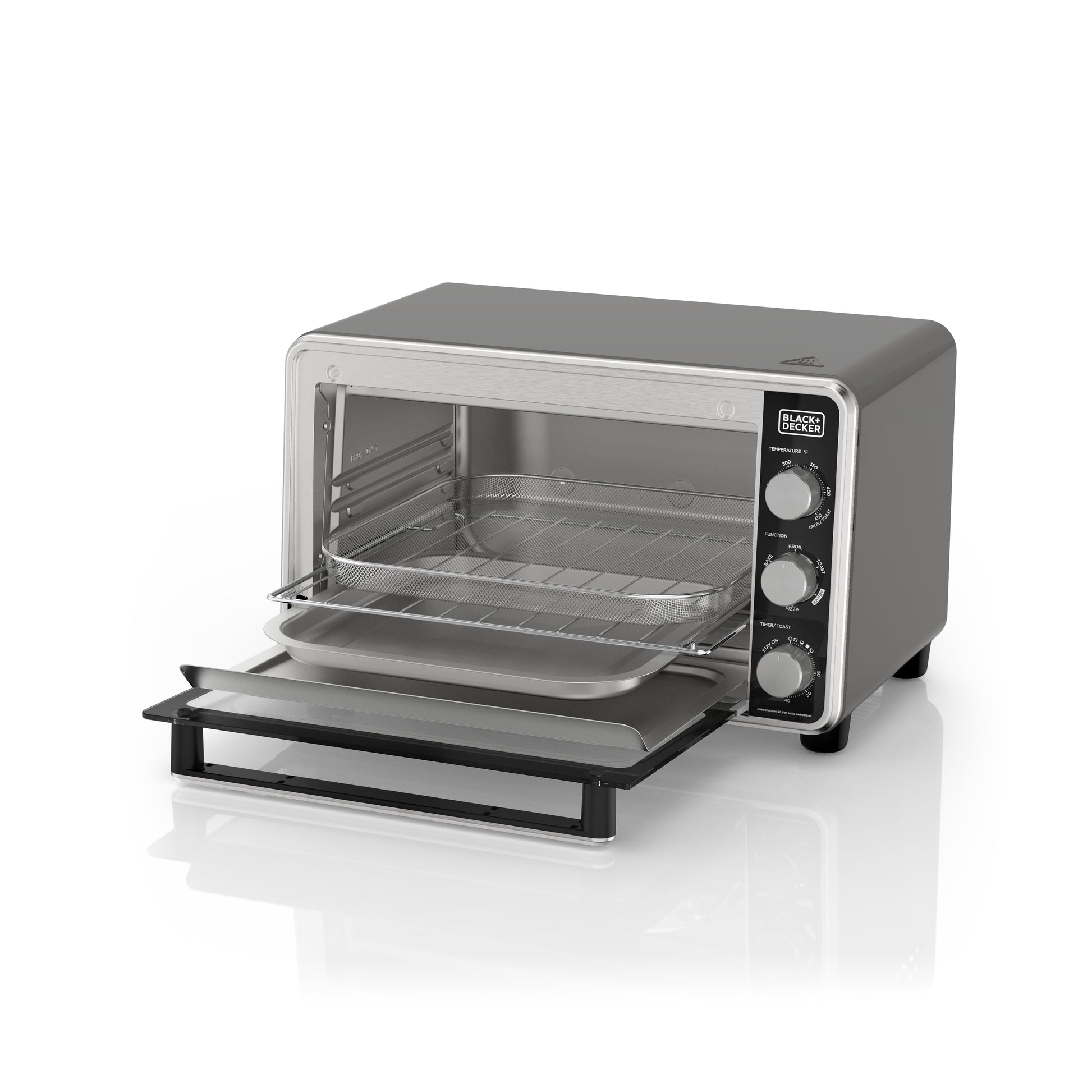 Black + Decker Crisp 'N Bake PRO 6-Slice Air Fry Toaster Oven with Basket, Pan, Rack & Tray, Stainless Steel