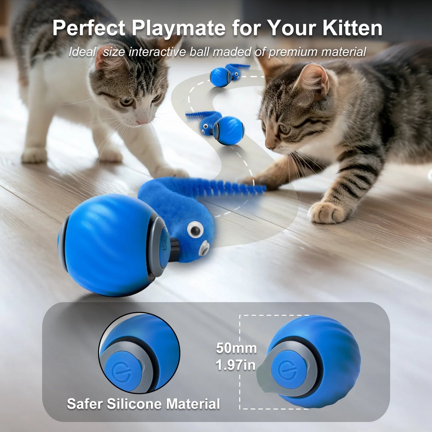 Smart Interactive Rechargeable Cat Toy Ball with Two Speed Settings for Indoor Cats - Blue