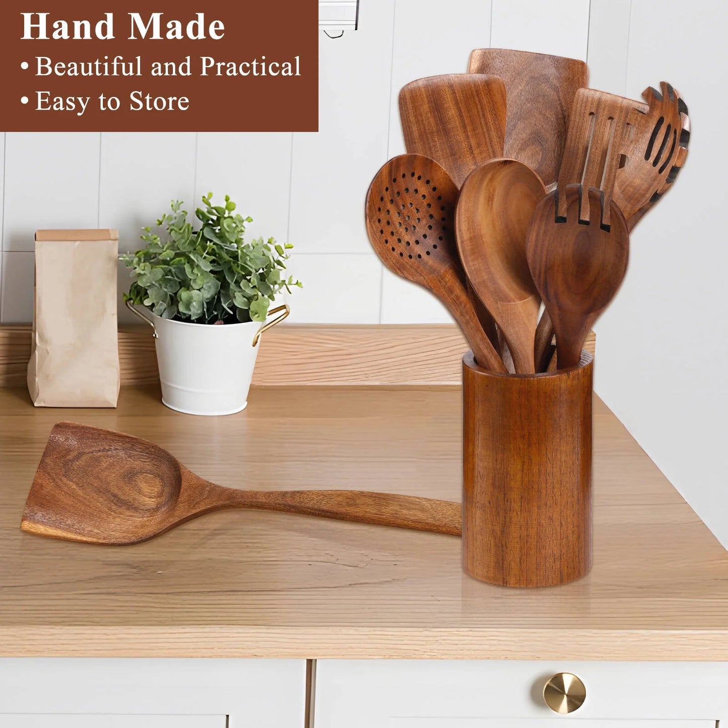 Thickened Wooden Spoons for Cooking, 8 Pcs Natural Wooden Utensil for Cooking with Non-Stick Heat Resistant, Wood Kitchen Utensil Set