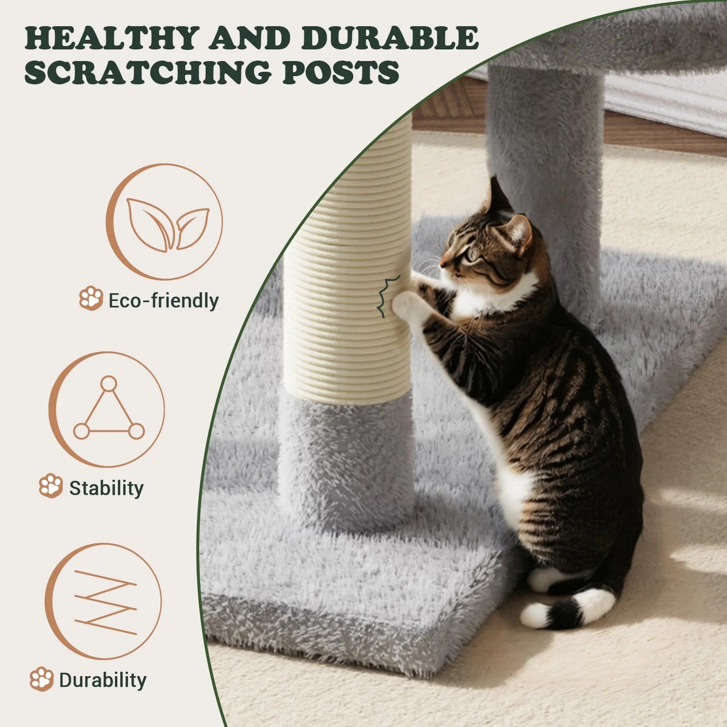 65.7" Large Cat Tree and Tower Condo for Indoor Cats with Dual Scratching Boards, Hammock, and Post in Gray