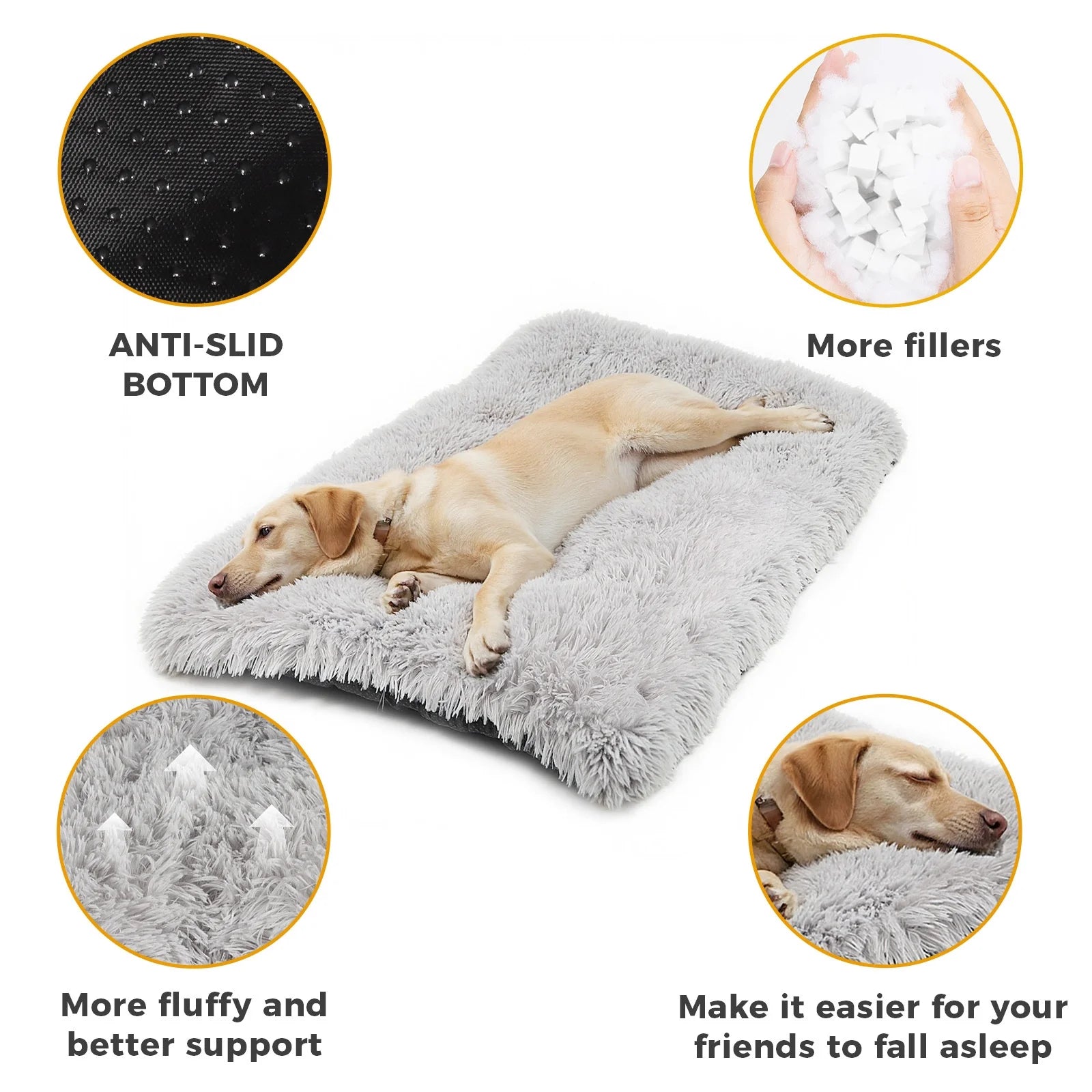 Large Dog Bed - 40 x 26 Inch Plush Washable Dog Mat with Non-Slip Base for Large Dogs, Gray