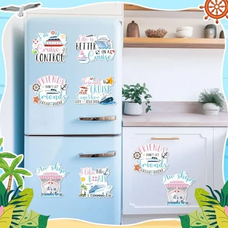 Set of 6 Magnetic Cruise Door Decorations - Reusable Nautical Themed Magnets for Cabin, Fridge, and Party Decor