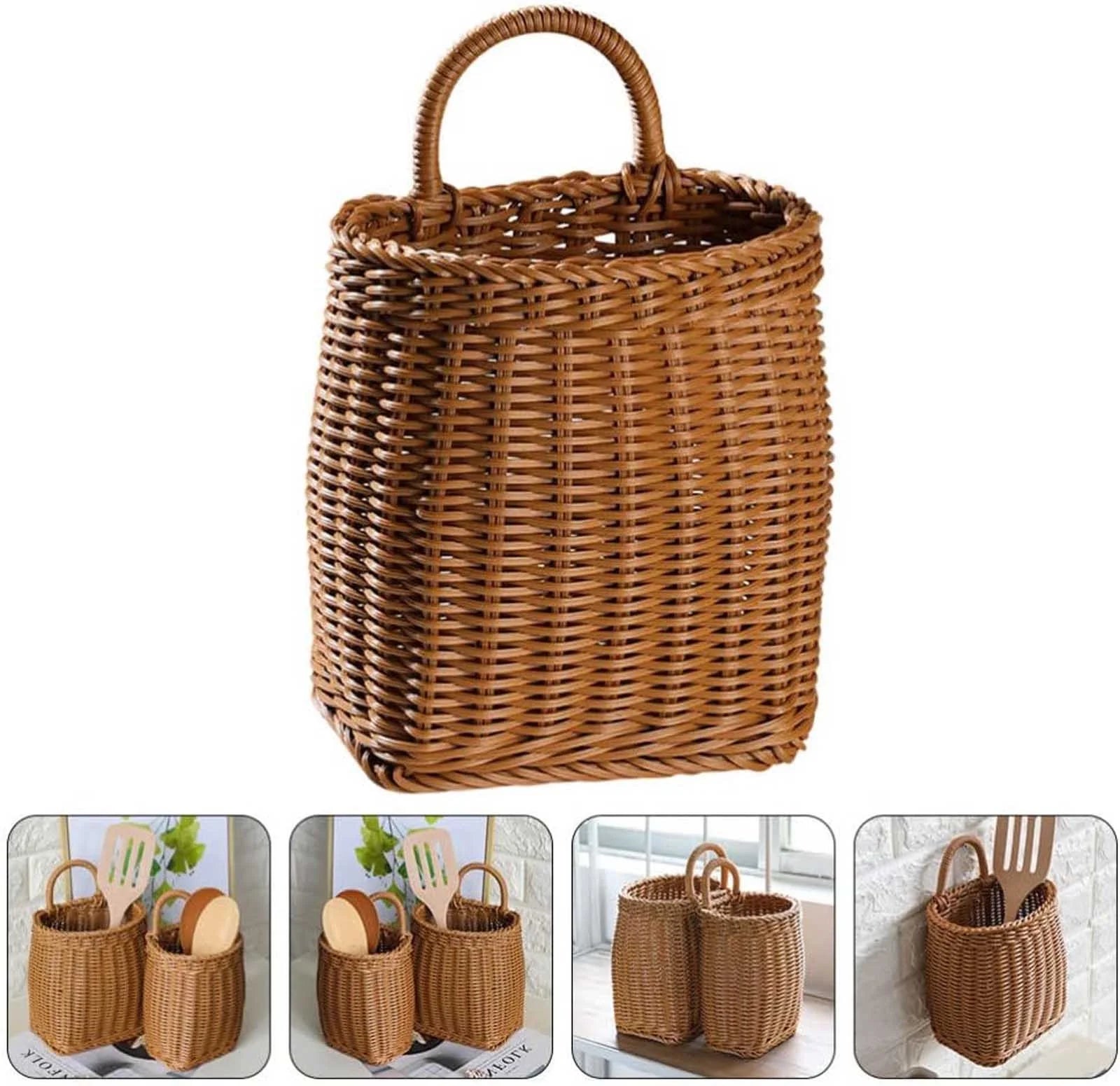 Organizers, Plastic Woven Wall Hanging Storage Basket Home Living Room Kitchen Wall Decoration Hanging Basket, Storage Basket Gifts for Her