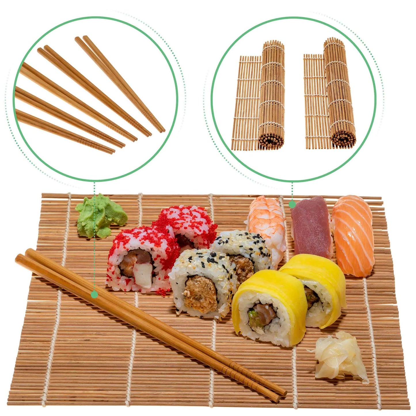 ® Sushi Making Kit – 2 Bamboo Sushi Rolling Mats, 5 Pairs Chopsticks, Rice Paddle, Spreader – Beginner Sushi Maker Kit with Roller Mat and Accessories