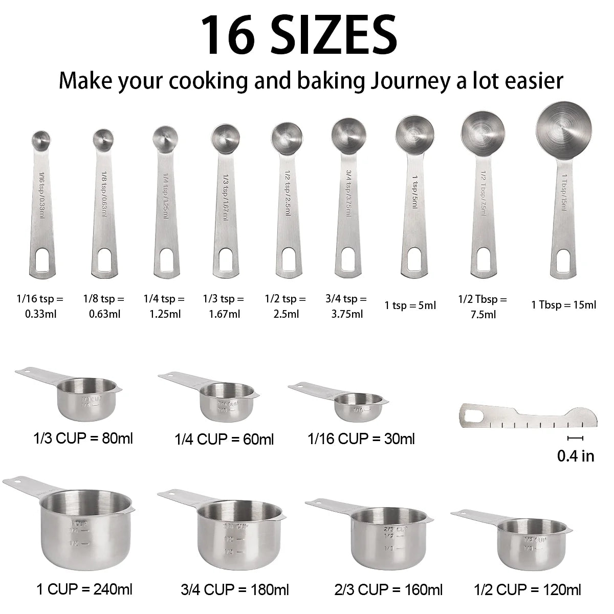 20 Pieces 18/8 Stainless Steel Measuring Cups & Spoons Set, Cups and Spoons,Kitchen Gadgets for Cooking & Baking