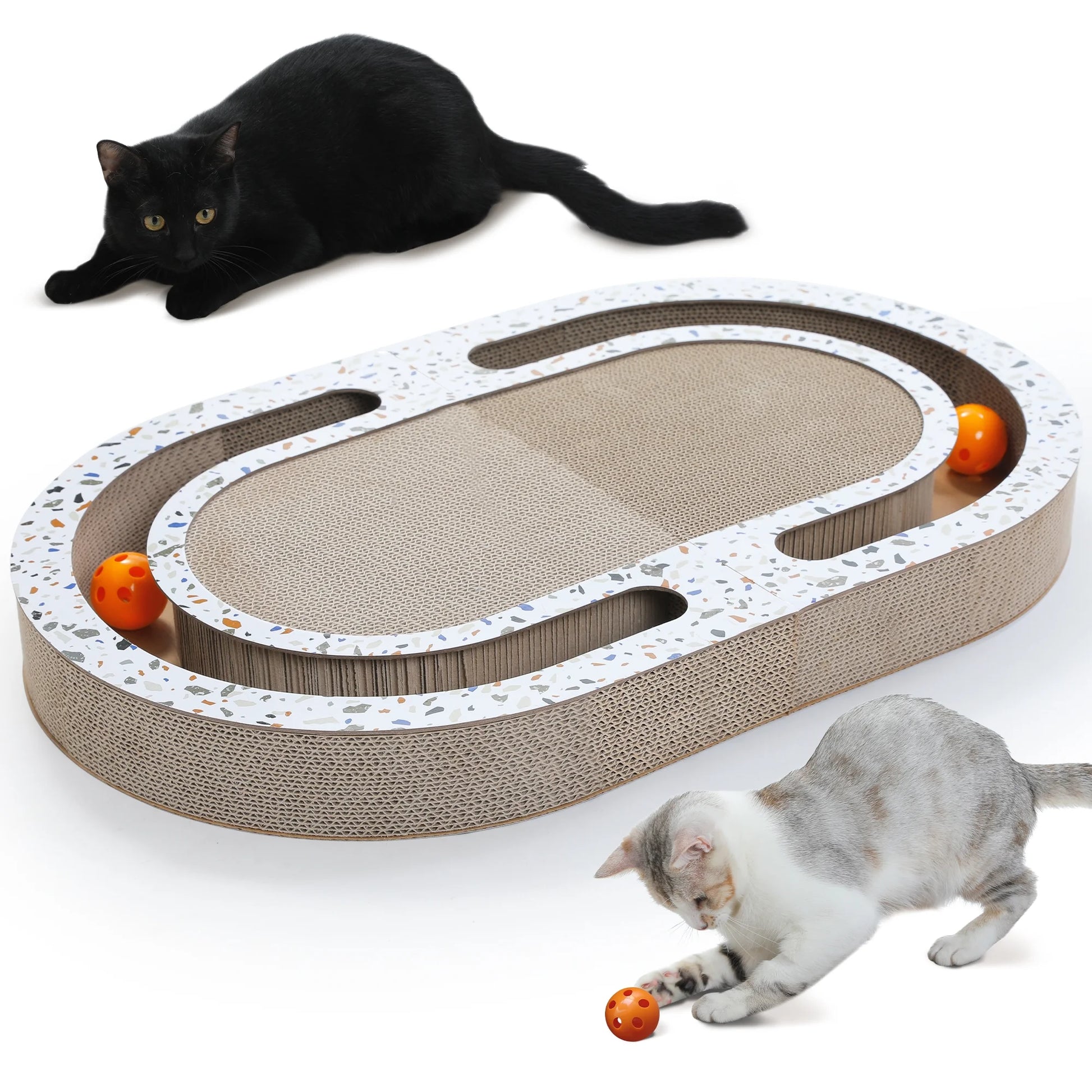 Cardboard Cat Scratcher with Interactive Toy Balls - 22.4" x 13.8" for Indoor Cats