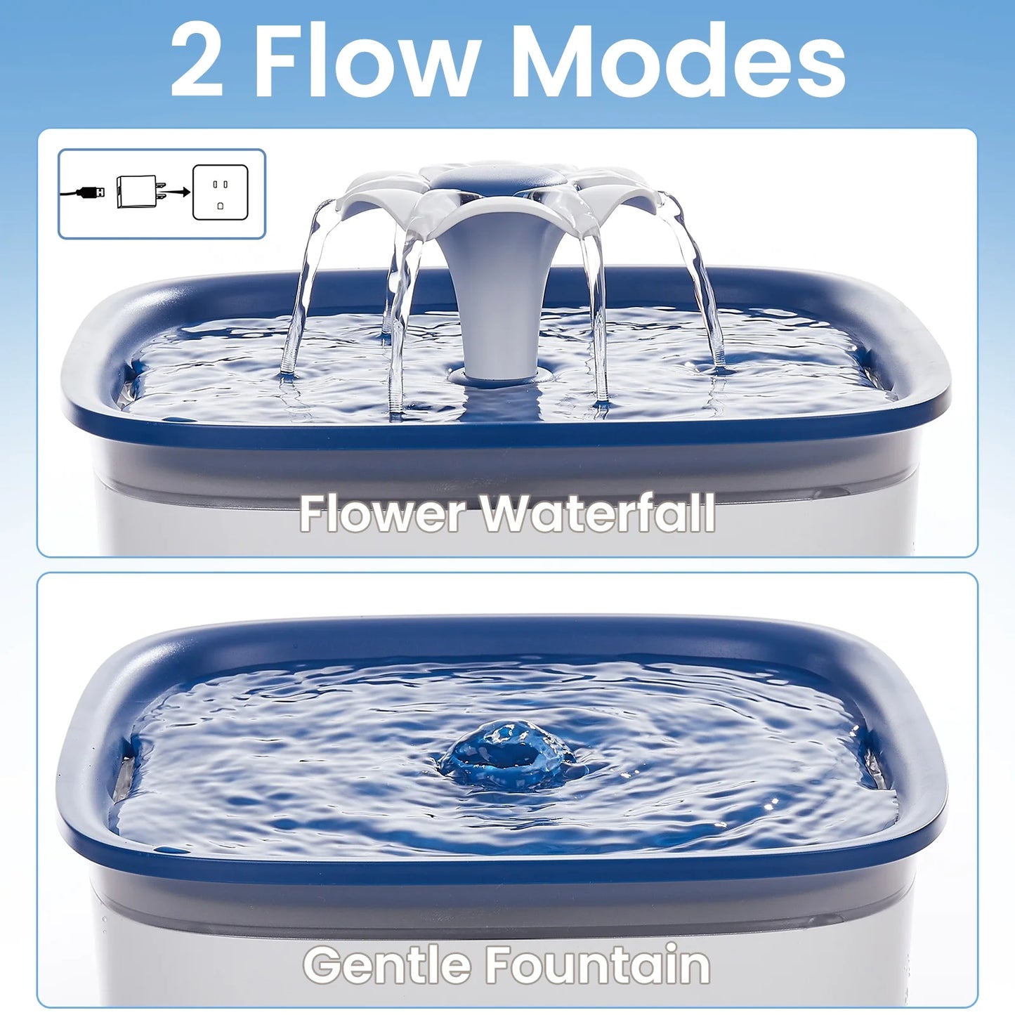 2.8L Automatic Pet Water Fountain with Anti-Slip Mat and Replacement Filters - White & Blue