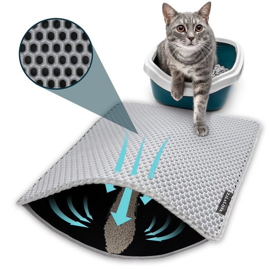 Cat Litter Mat - 24 x 15 Inch Honeycomb Design, Easy to Clean, Soft on Paws, Non-Slip, Waterproof (Gray)