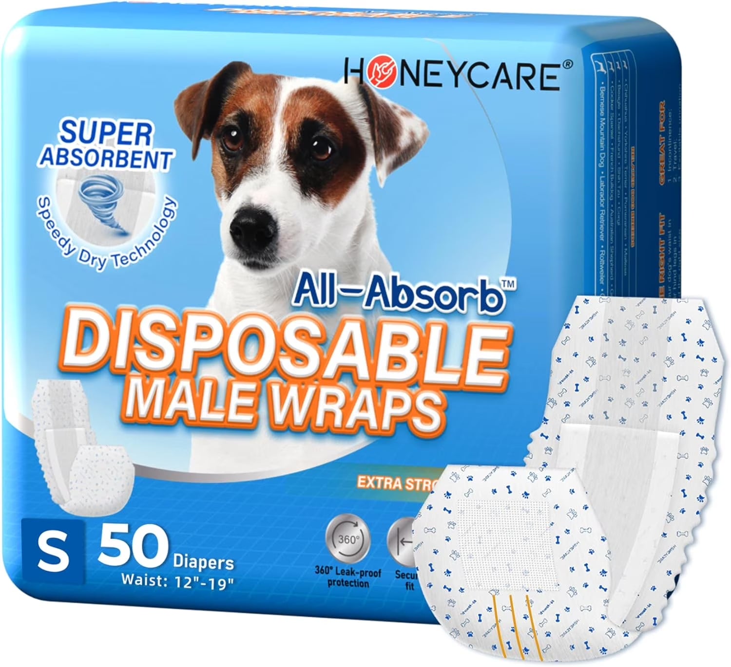 All-Absorb A26 Disposable Male Dog Wraps, 50 Count, Small, Ultra Absorbent and Breathable
