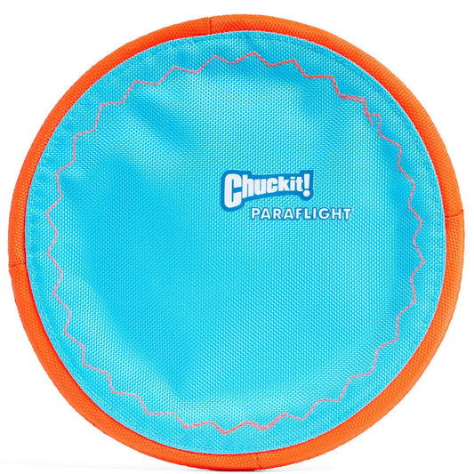 Chuckit! Paraflight Flying Disc Dog Toy - Water Floating Flyer - Durable Nylon Construction with Soft Rubber Edges - For Medium and Large Dogs - Size Large - 9.75" L x 9.75" W - Pack of 1