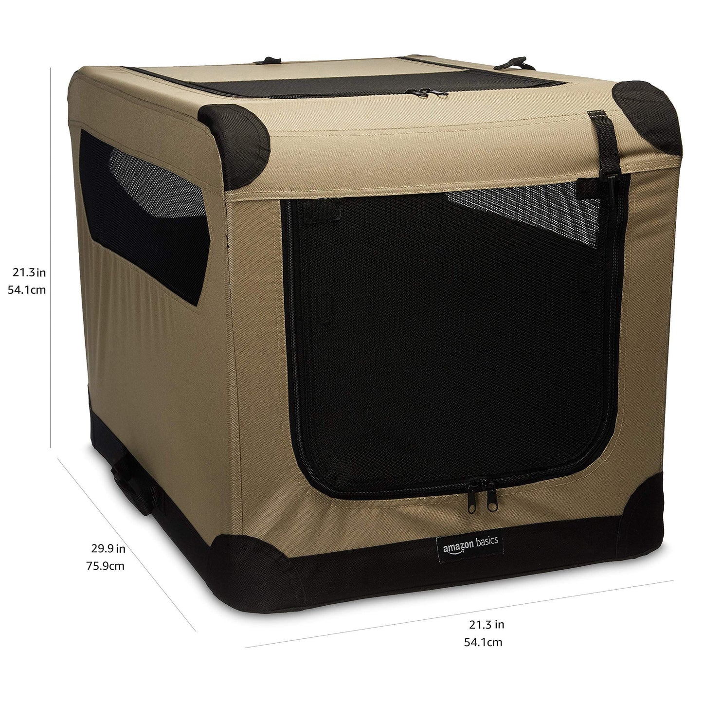 Amazon Basics 2-Door Portable Soft-Sided Folding Soft Dog Travel Crate Kennel, Medium (M 30" x 21" x 21"), Tan