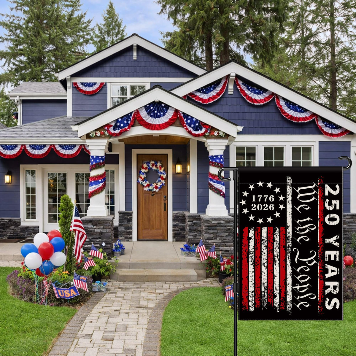 250th Anniversary Garden Flag, 250 Anniversary USA Flag American We the People 250 Years Patriotic Banner 1776-2026 Commemorative 4th of July Yard Sign Double-Sided Waterproof Garden Flag 12x18 Inch
