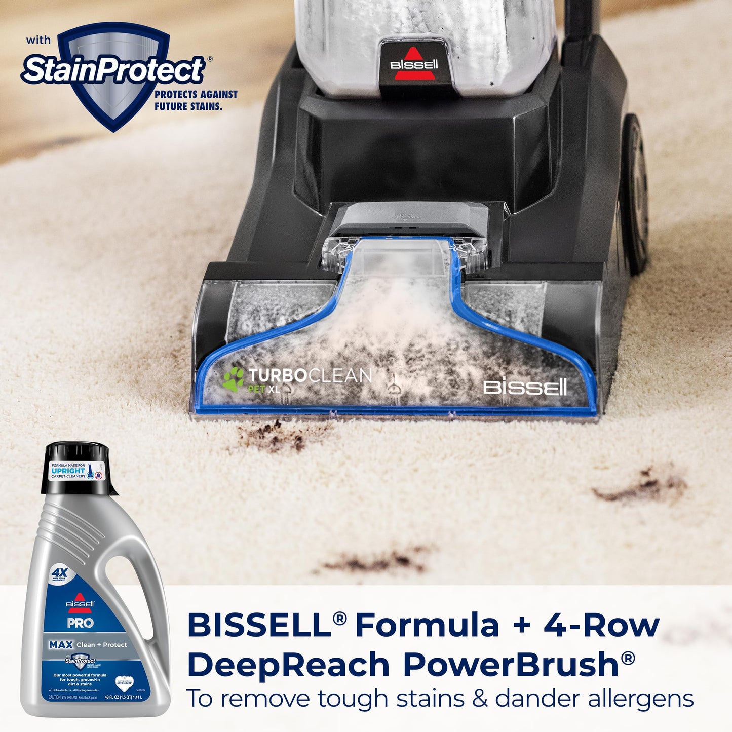 Bissell TurboClean Pet XL Upright Carpet Cleaner, Upholstery Tough Stain Tool & Formula Included, 3746