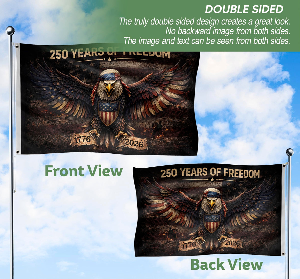 250 Anniversary Usa Flag 3x5 Ft, Printed On Both Sides, 250 Years Of Freedom Flags, American 250th Anniversary Banner, American Flag With Eagle 3