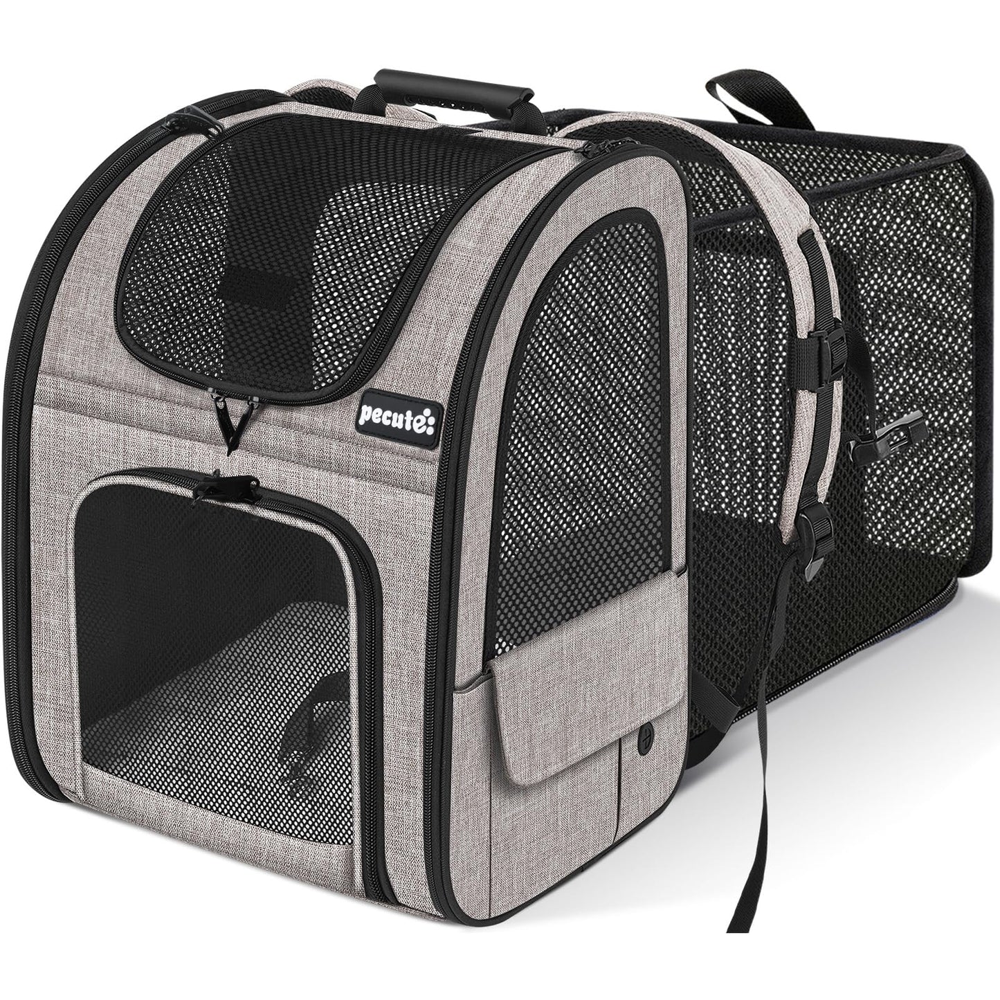 Pecute Pet Carrier Backpack, Dog Carrier Backpack, Expandable with Breathable Mesh for Small Dogs Cats Puppies, Pet Backpack Bag for Hiking Travel Camping Outdoor Hold Pets Up to 17 Lbs