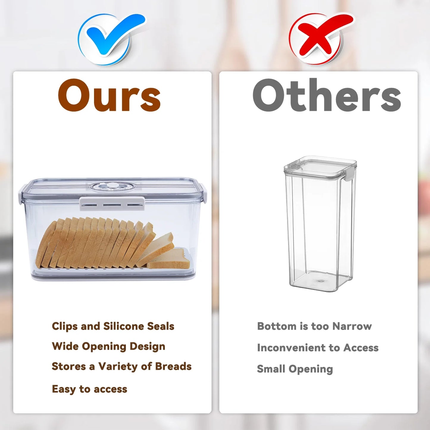 Airtight Bread Box with Lid ,Time Recording, Kitchen Countertop Storage Container,Store Bread, Toast, Donut and Fruits,Gray