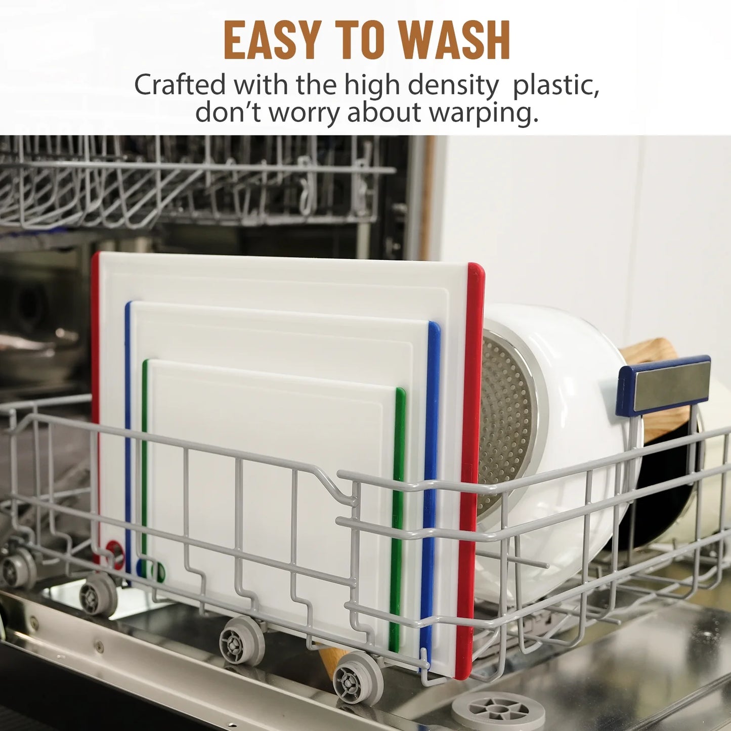 3-Piece Plastic Large Cutting Boards Set for Kitchen, Non-Slip Feet and Juice Grooves, Multicolor