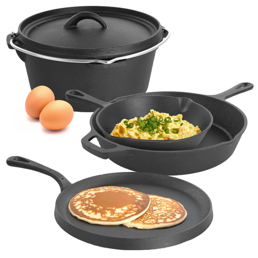 Pre-Seasoned Cast Iron 5-Piece Kitchen Cookware Set, Pots and Pans