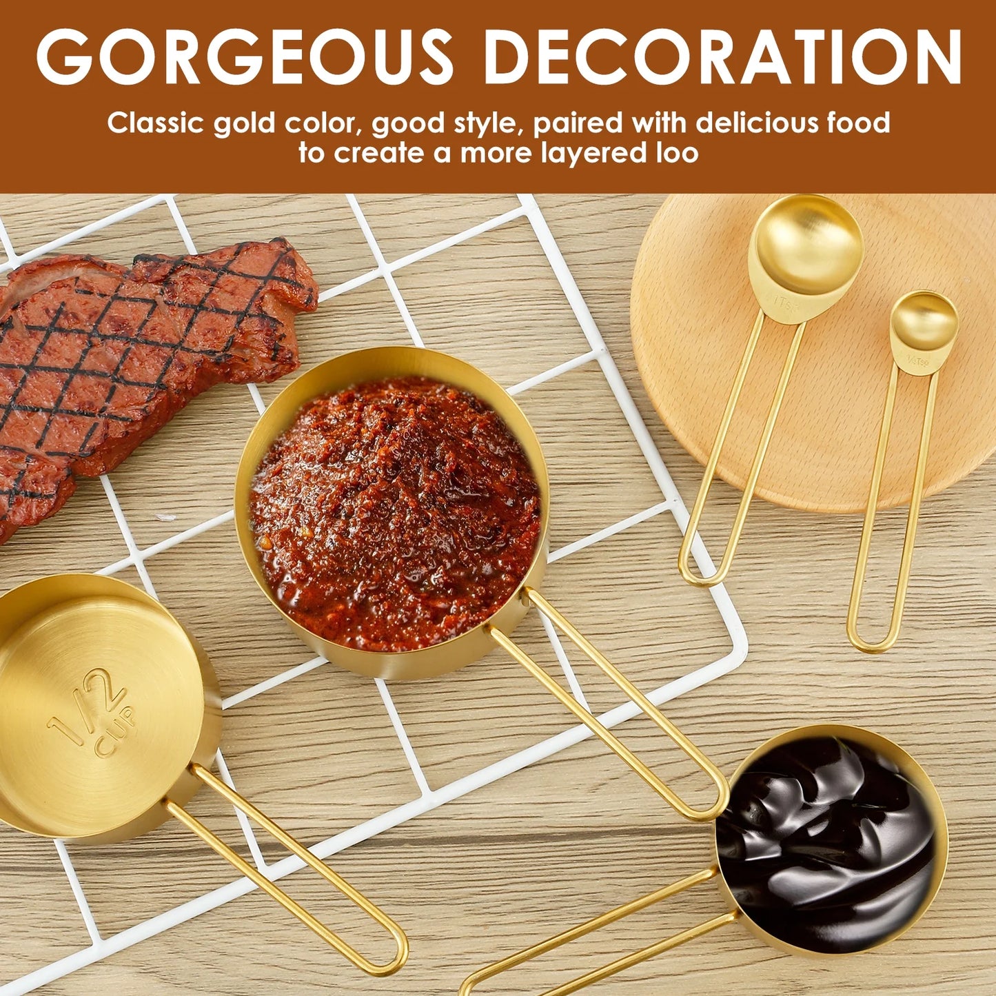 Stainless Steel Measuring Cups & Spoons Set, Cups and Spoons,Kitchen Gadgets for Cooking & Baking (9)