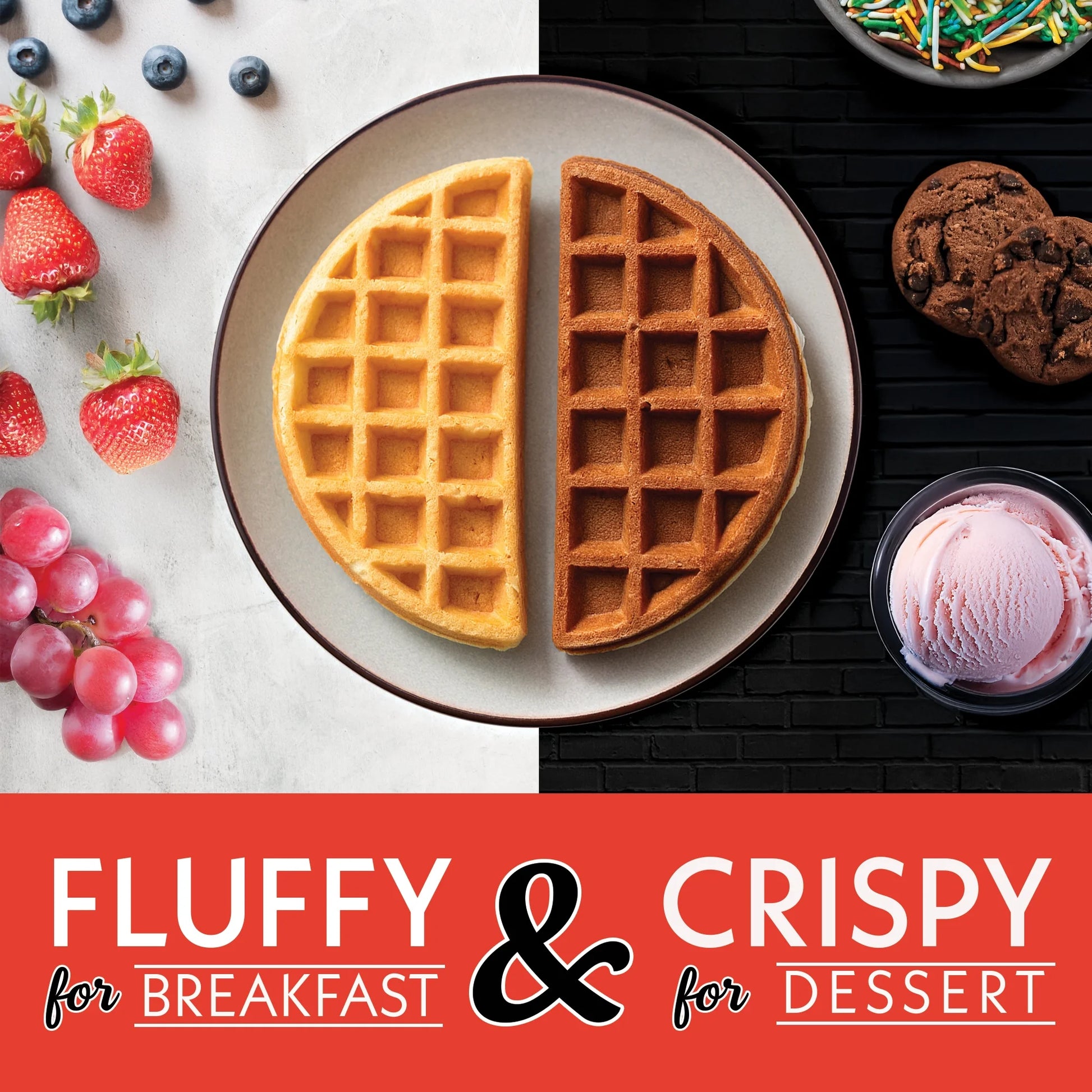 Belgian Waffle Maker Adjustable Browning, Nonstick Ceramic Plates, Stainless Steel