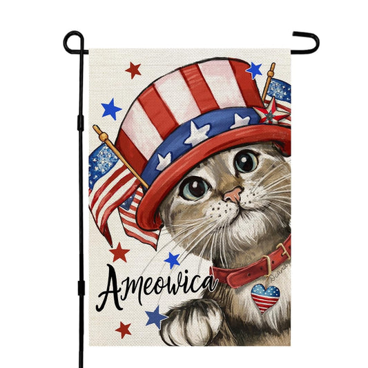 CROWNED BEAUTY 4Th of July Patriotic Cat Garden Flag 12X18 Inch Double Sided ...