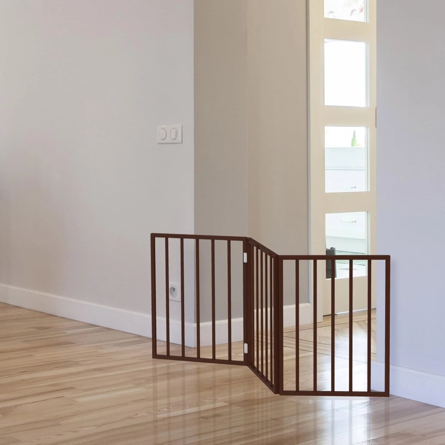Foldable Pet Gate - 24-Inch Free-Standing Step-Over Barrier for Small Dogs and Cats, Lightweight, Easy to Install, Crafted from Premium Pine Wood