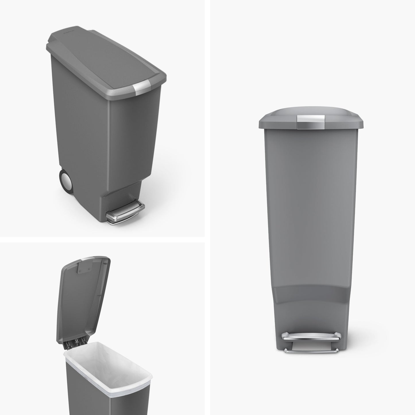 10.6 Gallon Trash Can, Slim Kitchen Step Trash Can with Secure Slide Lock, Gray Plastic