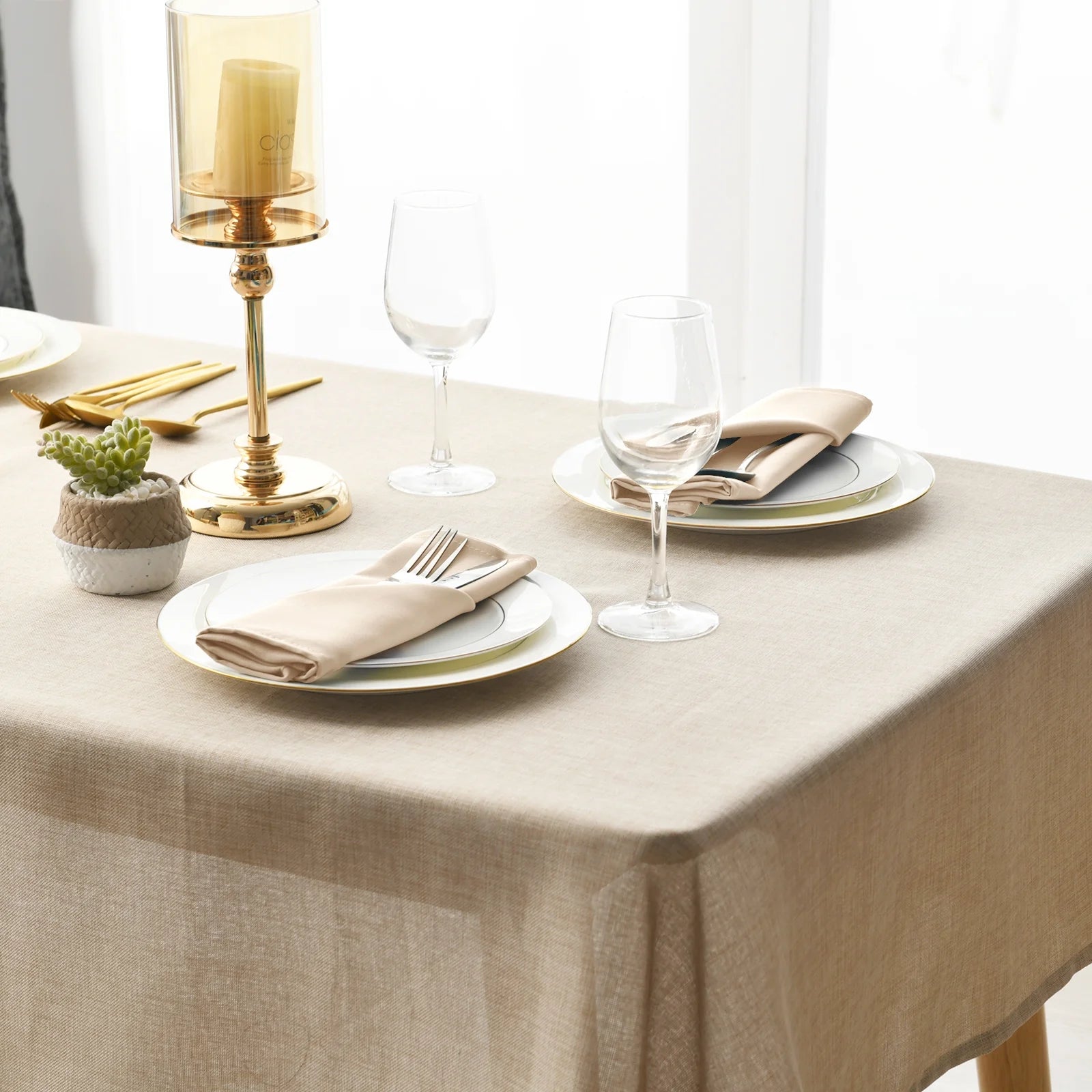 Cloth Dinner Napkin Set of 6, 18 X 18 Inch, Soft Reusable Absorbent Cloth Napkins for Wedding, Banquet, Restaurant, Hotel and Home, Polyester Blend, Beige