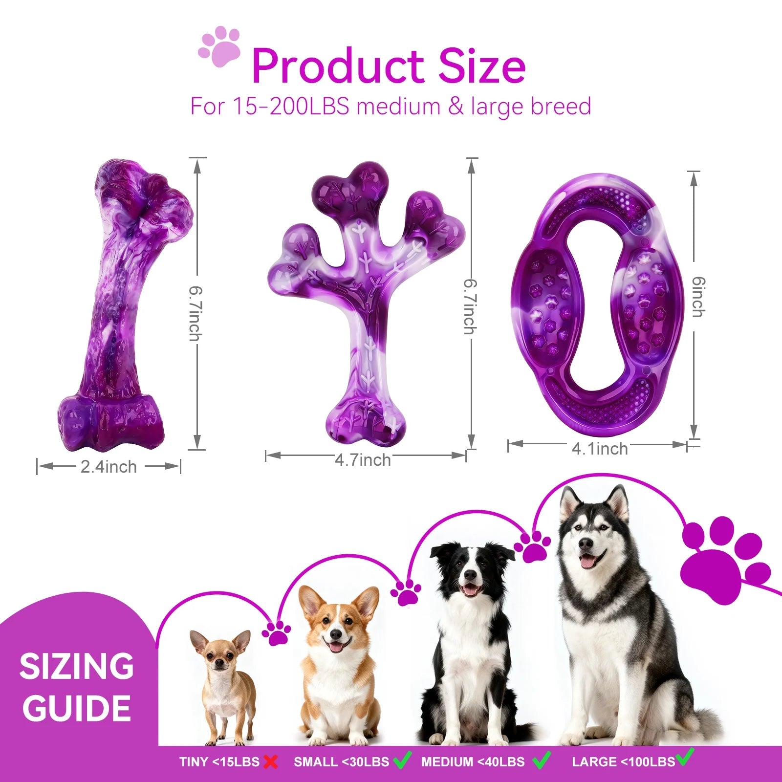 Durable Rubber Dog Chew Toys for Aggressive Chewers, 3-Pack with Meat Flavors (Bacon, Beef, Smoked) to Keep Dogs Engaged