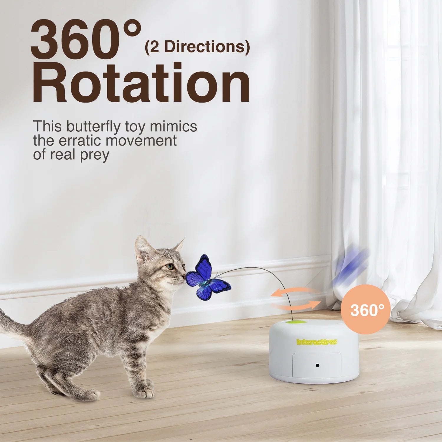 Interactive Cat Butterfly Toy with Motion Sensor and Replacement Butterfly