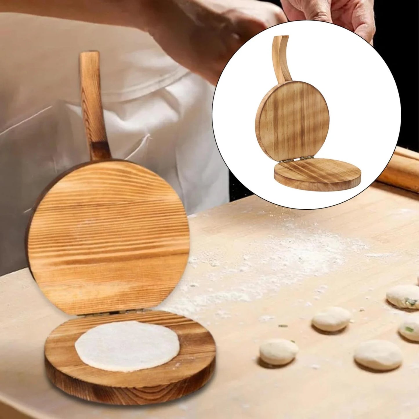 Round Wooden Tortilla Press Maker Hardwood Mexican Tortillera Presser,Wood Flour Tortilla Press for Homemade Mexican Tortillas, Roti, Burritos, Taco - Wood