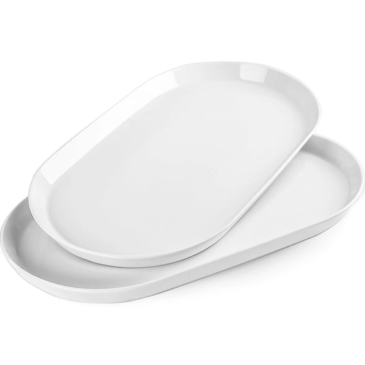 16" Large Serving Platter - Oval Large Serving Tray, Ceramic Turkey Platters, White Platters for Serving Food, Appetizers, Entertaining, Party, Set of 2