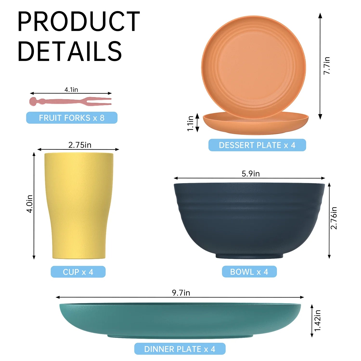 Wheat Straw Dinnerware Sets, 24 Piece Unbreakable Dinnerware Sets, Service for 4 Dishes Sets, Reusable Plates and Bowls Sets, Travel Camping Cutlery Set, Dishwasher Microwave Safe, Multicolor