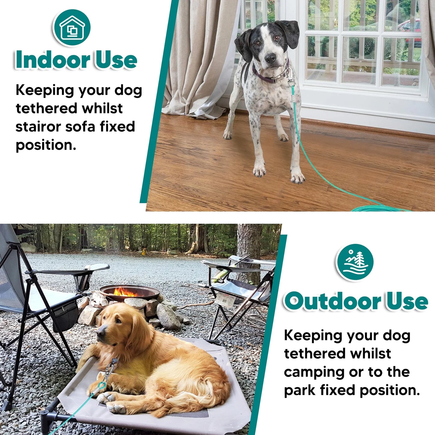 20FT Heavy-Duty Dog Tie-Out Cable for Pets Up to 125 lbs, Chew-Proof and Tangle-Free, Ice Blue