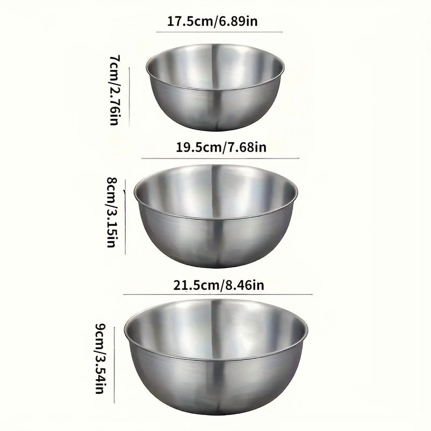 Essential Lightweight Scratch Resistant Food Safe Stainless Steel Mixing Bowls, Set of 3
