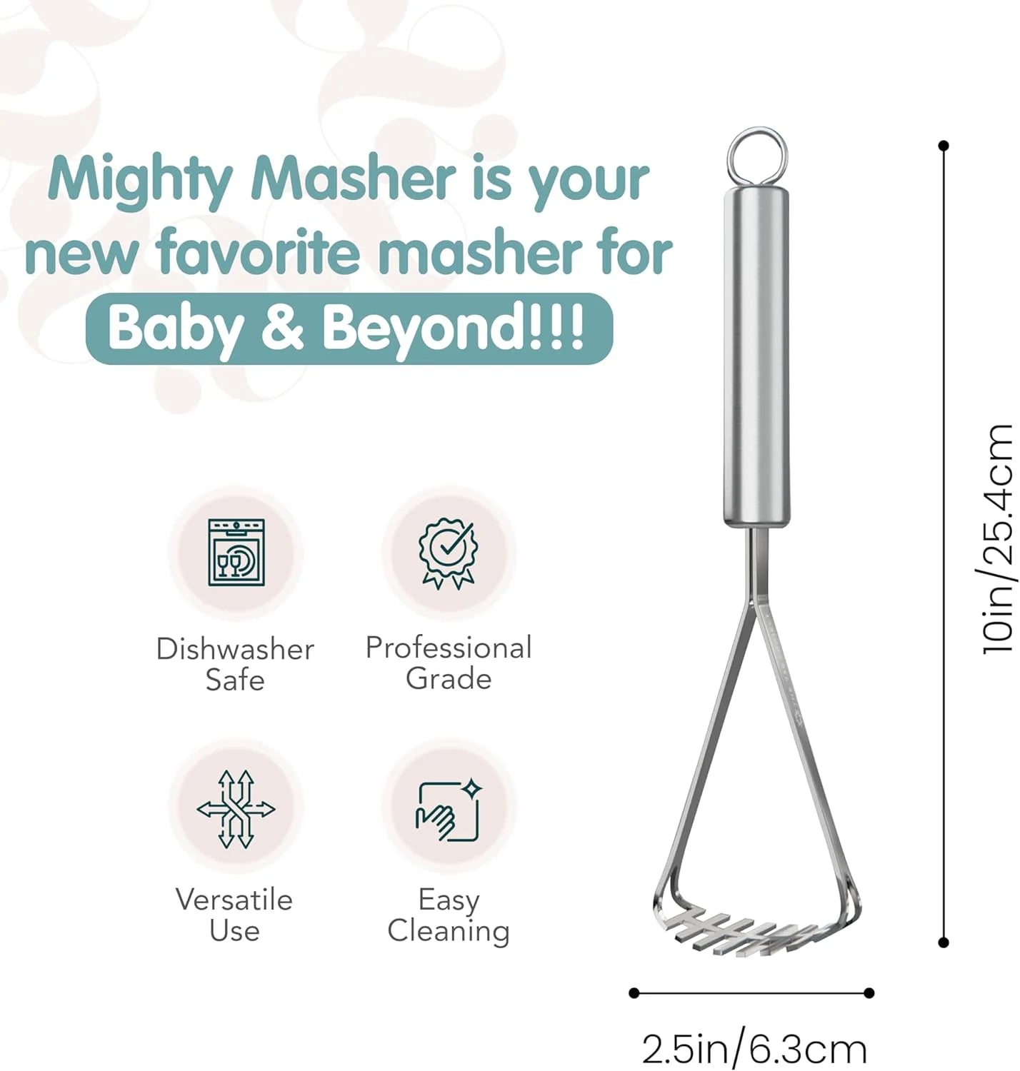 Stainless Steel Baby Food and Potato Masher with Small Head for BLW, Fruits, and Soft Small Batches