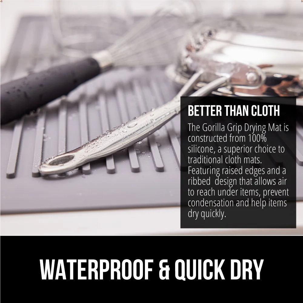 Dish Drying Mat for Kitchen Counter, Waterproof Silicone Dishwashing Mat, 13X11, Gray