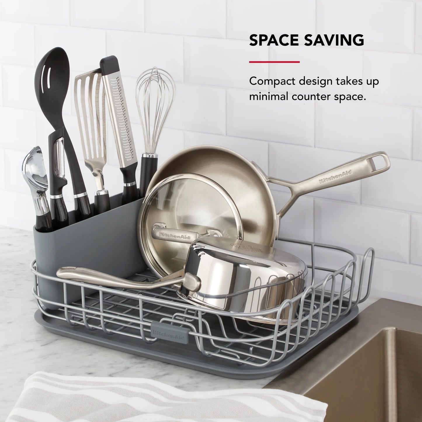 Low Profile Metal Stacking Dish Drying Rack, Charcoal Gray