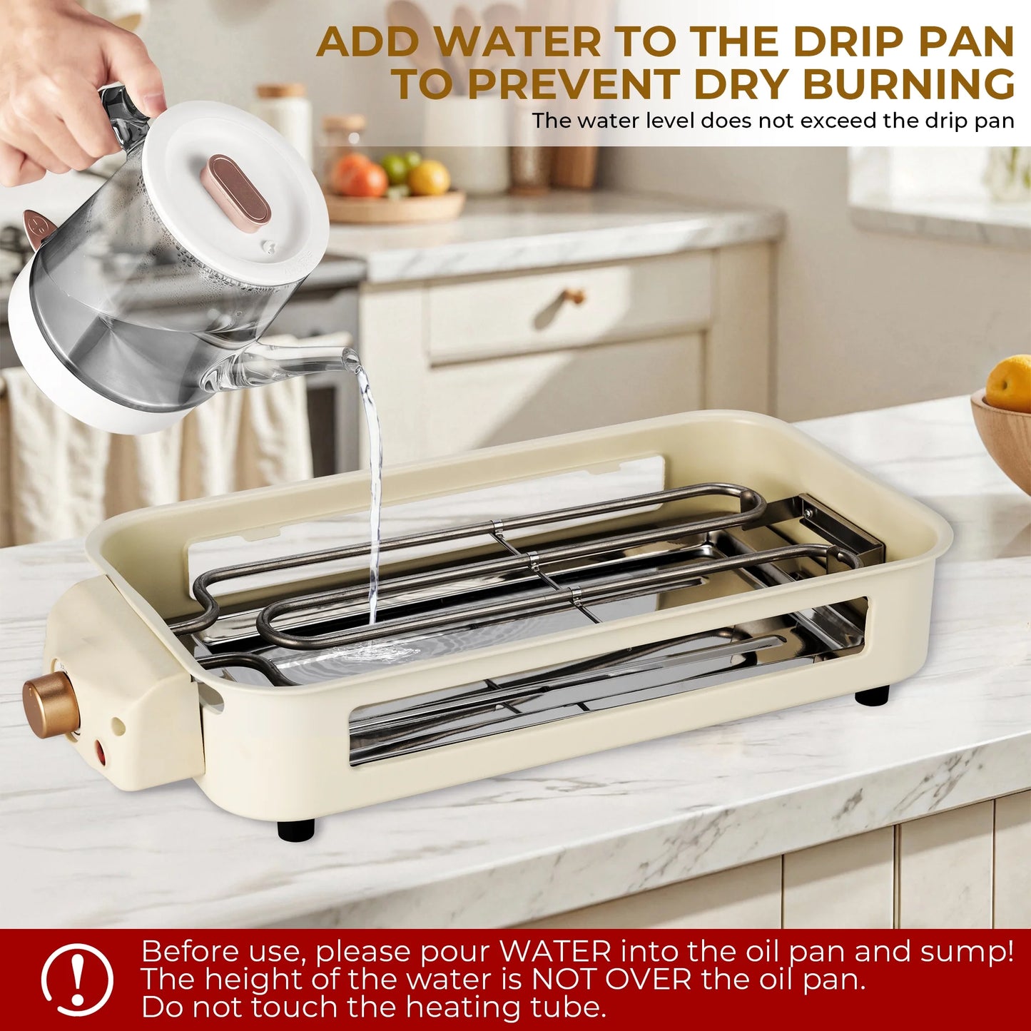 1500W Indoor Electric Smokeless Grill with Non-Stick Surface and 3 Mini Raclette Pans - Perfect for Grilling, Roasting, and Frying, Easy to Clean (Beige)