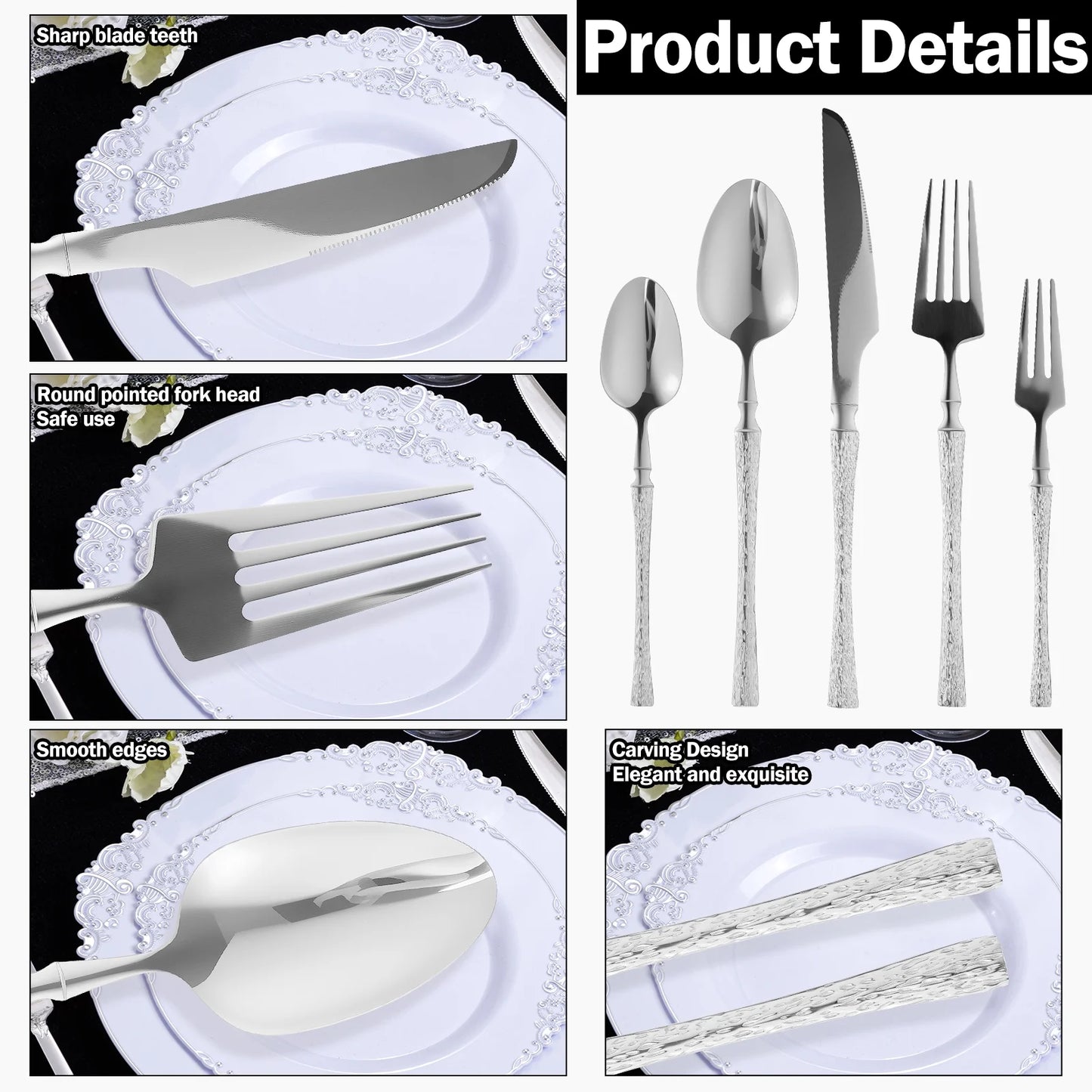 20-Piece Silverware Set with Small Waist Tree Pattern, Stainless Steel Tableware for Hotels, Includes Steak Knife, Fork, Spoon, and Dessert Fork - Dishwasher Safe