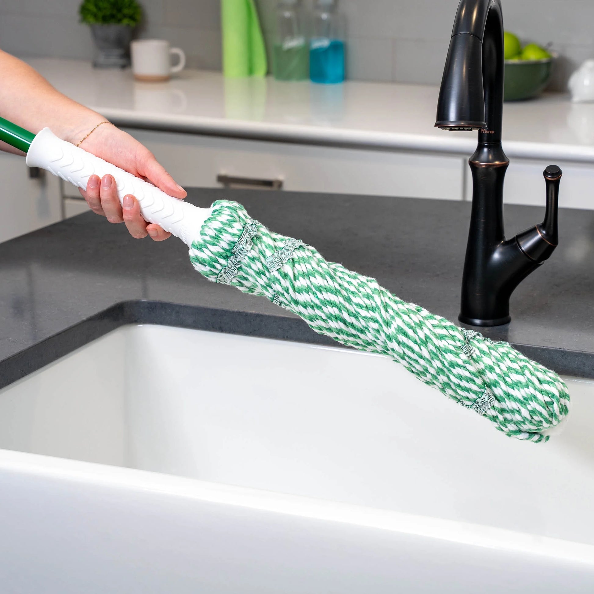 Tornado Twist Mop with Cotton Blend Head Steel Handle Green & White