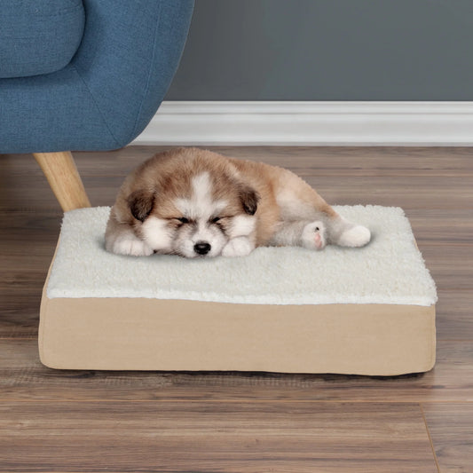 PETMAKER Orthopedic Memory Foam Orthopedic Pet Bed with Sherpa Top - Tan