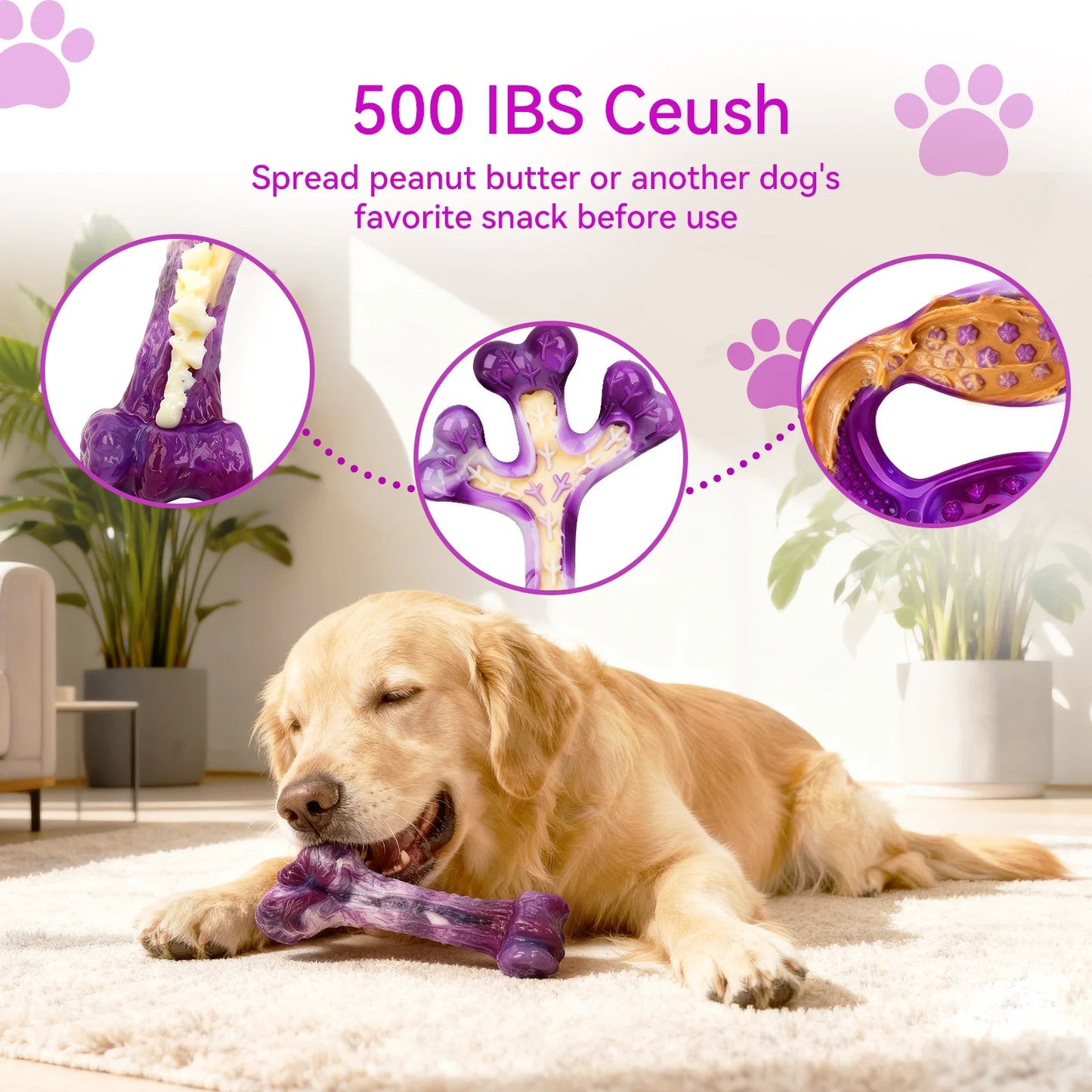 Durable Rubber Dog Chew Toys for Aggressive Chewers, 3-Pack with Meat Flavors (Bacon, Beef, Smoked) to Keep Dogs Engaged